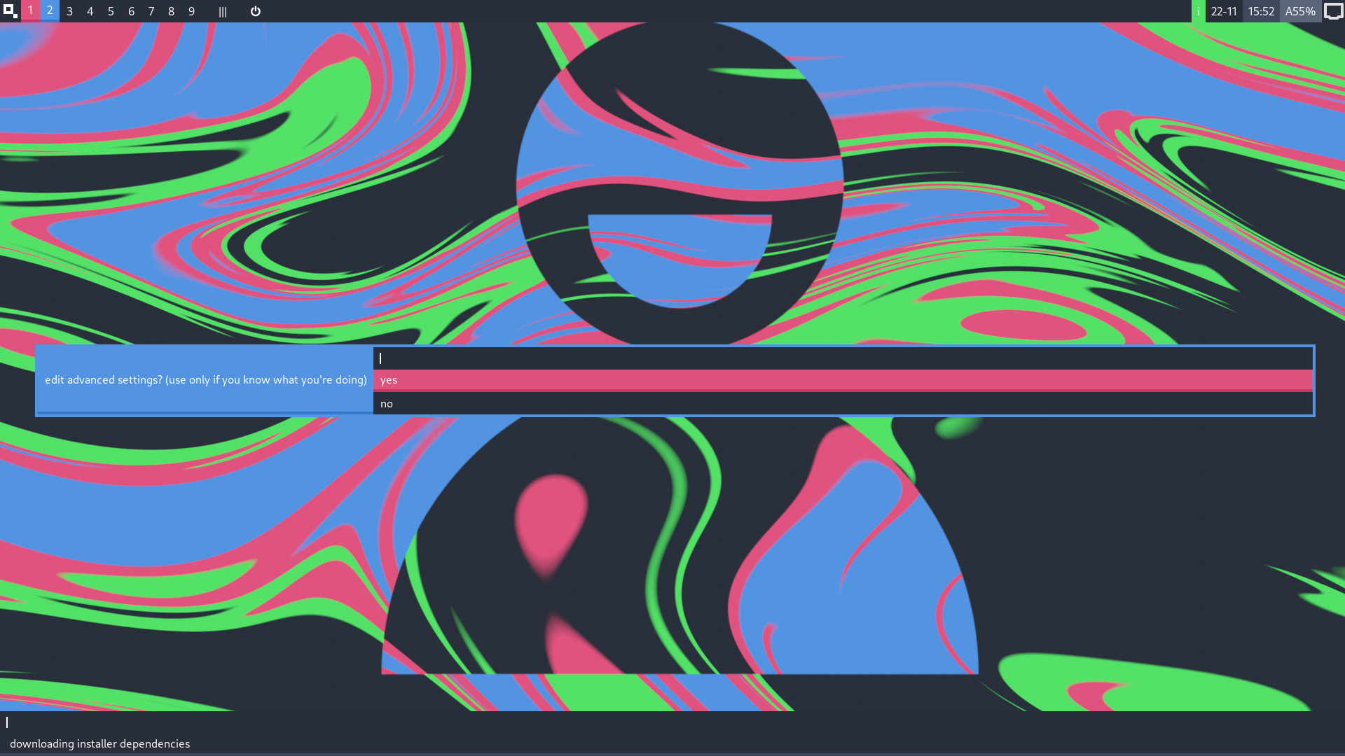 instantOS desktop screenshot: beta6 installer 2