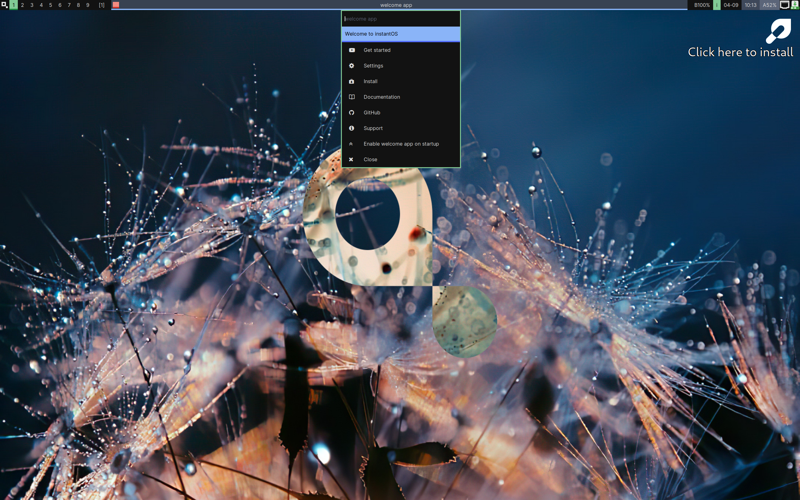instantOS desktop screenshot: beta7