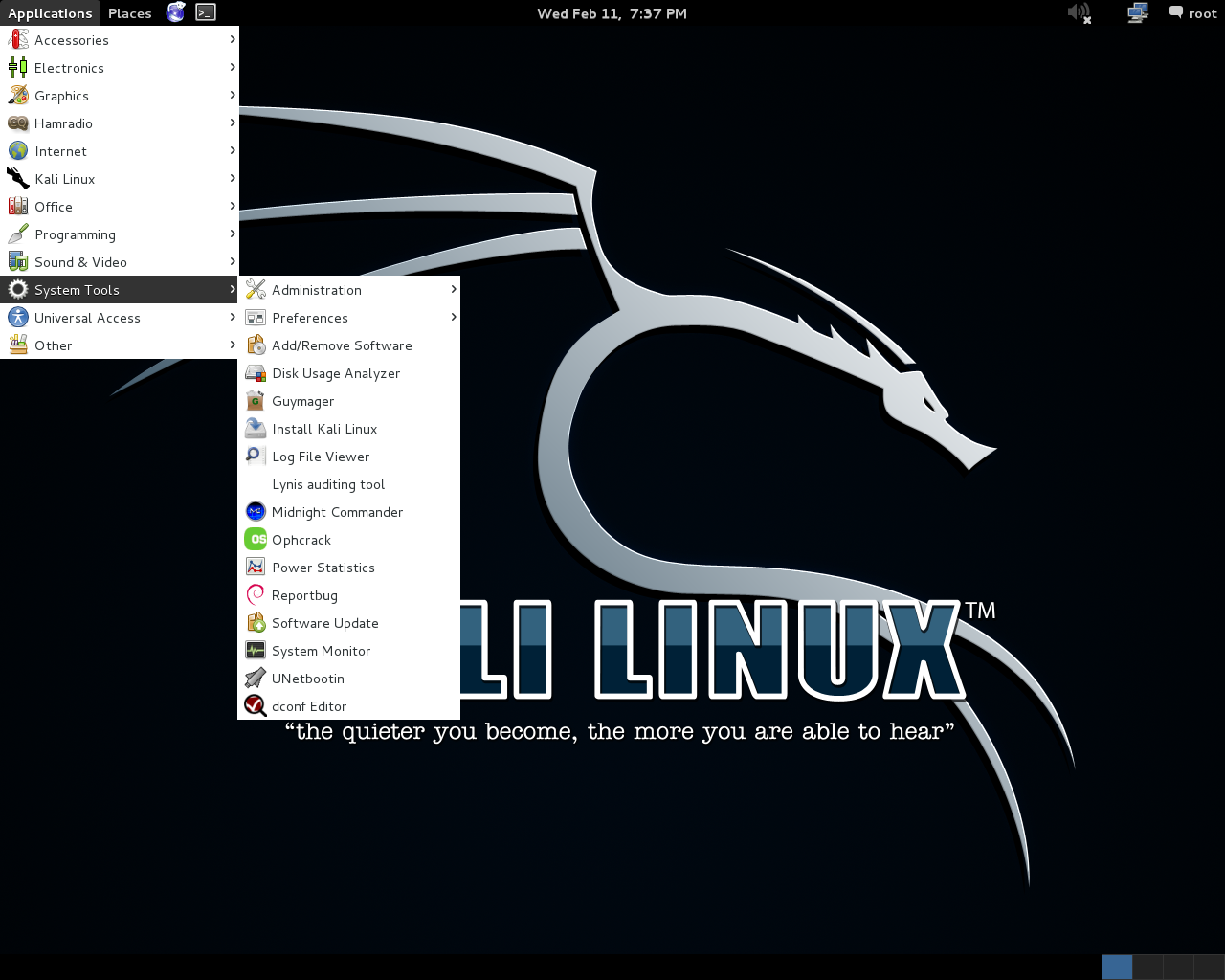 Kali desktop screenshot: 1.1.0 desktop