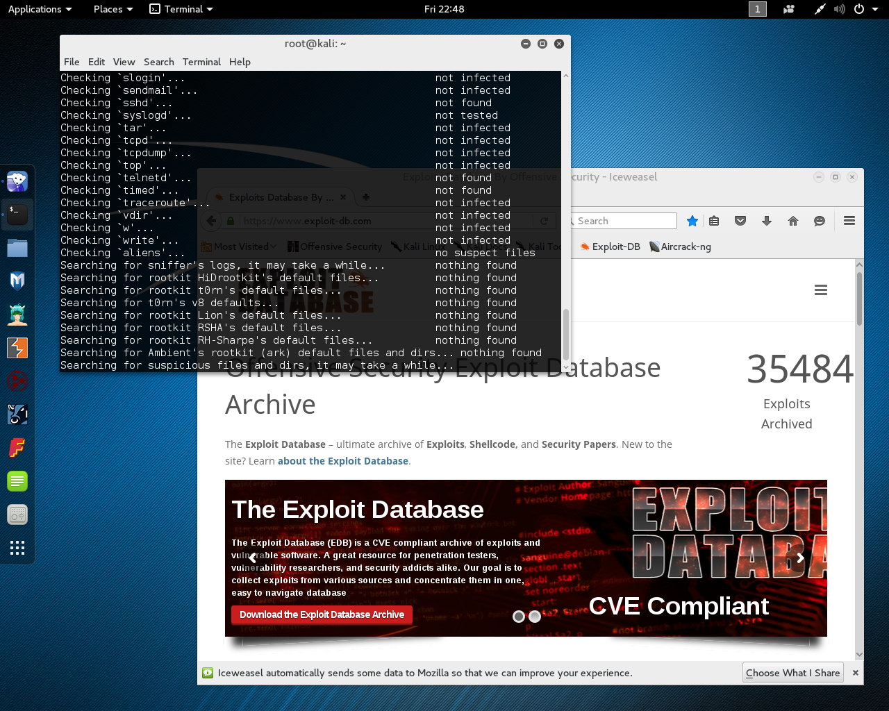 Kali desktop screenshot: 2016.1 tools