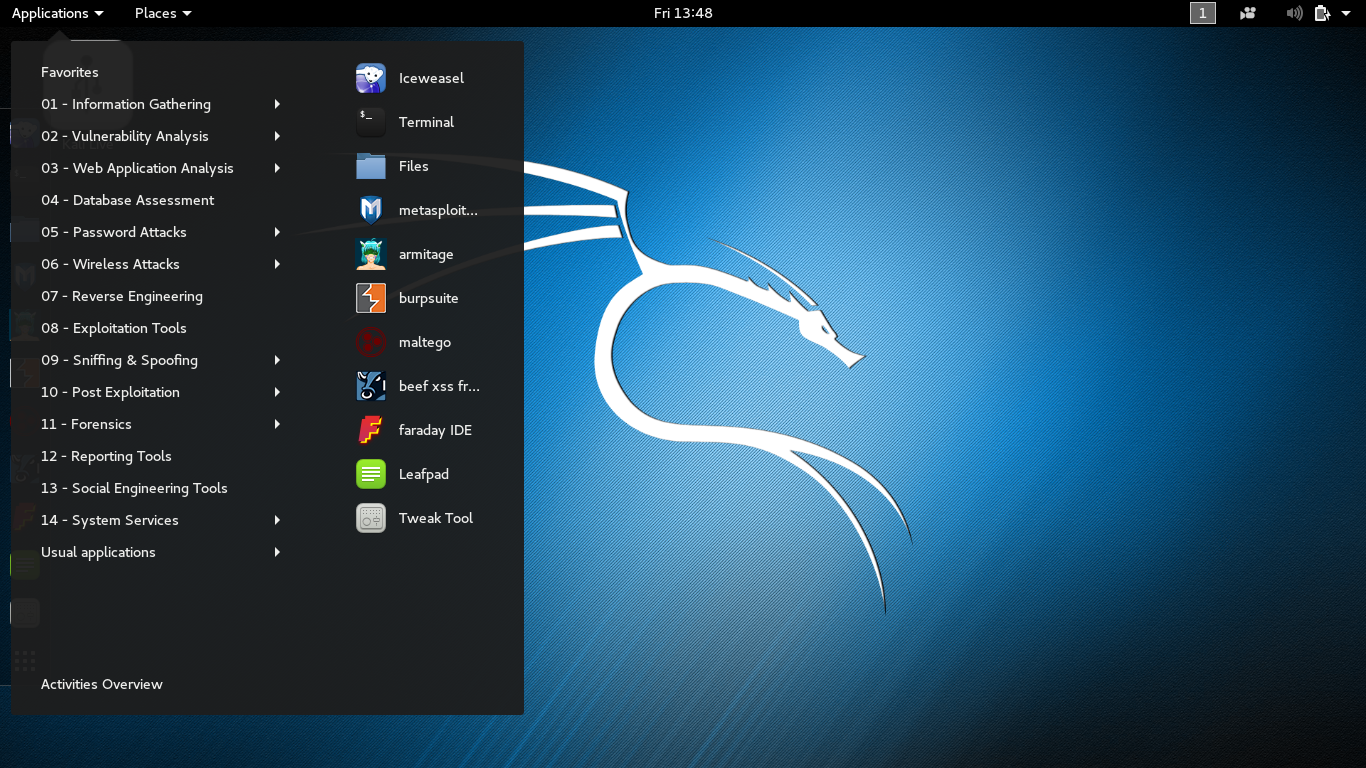 Kali desktop screenshot: 2016.1