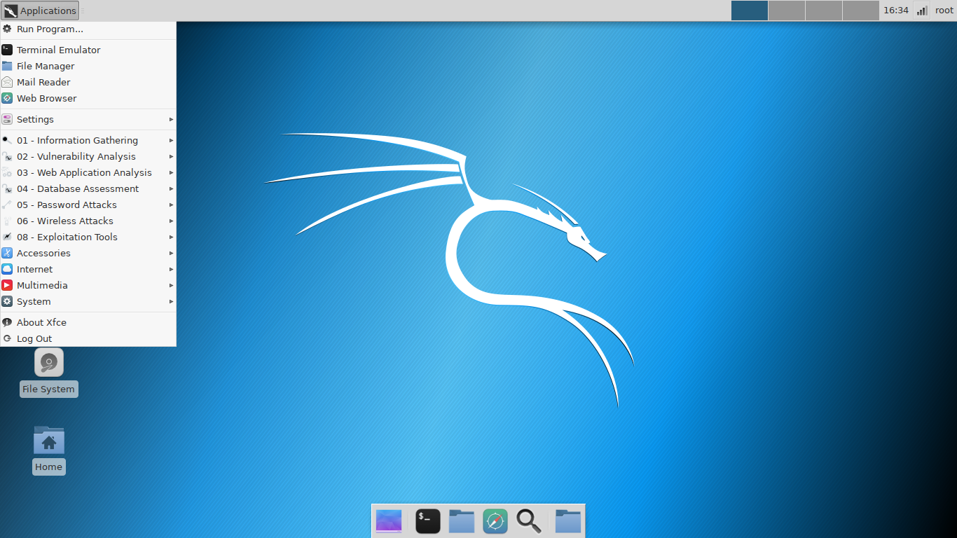 Kali desktop screenshot: 2019.1 lite
