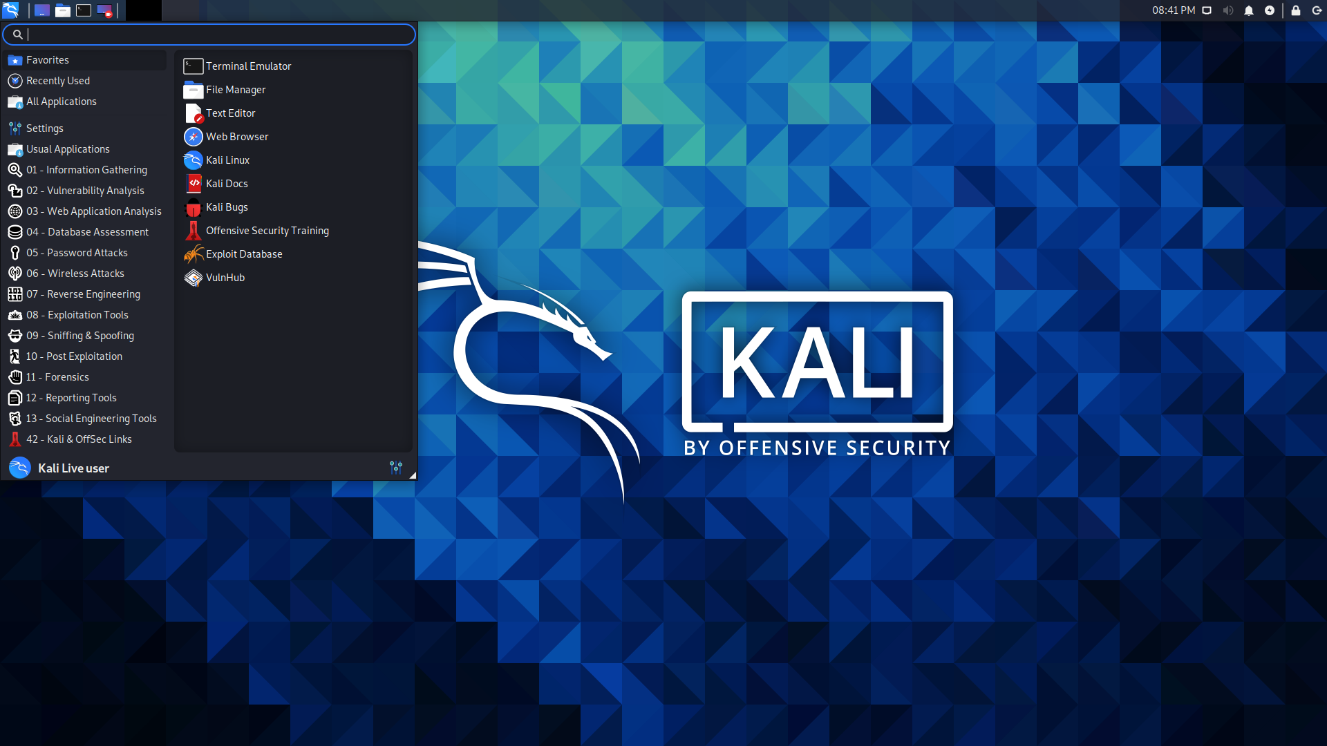Kali desktop screenshot: 2020.4
