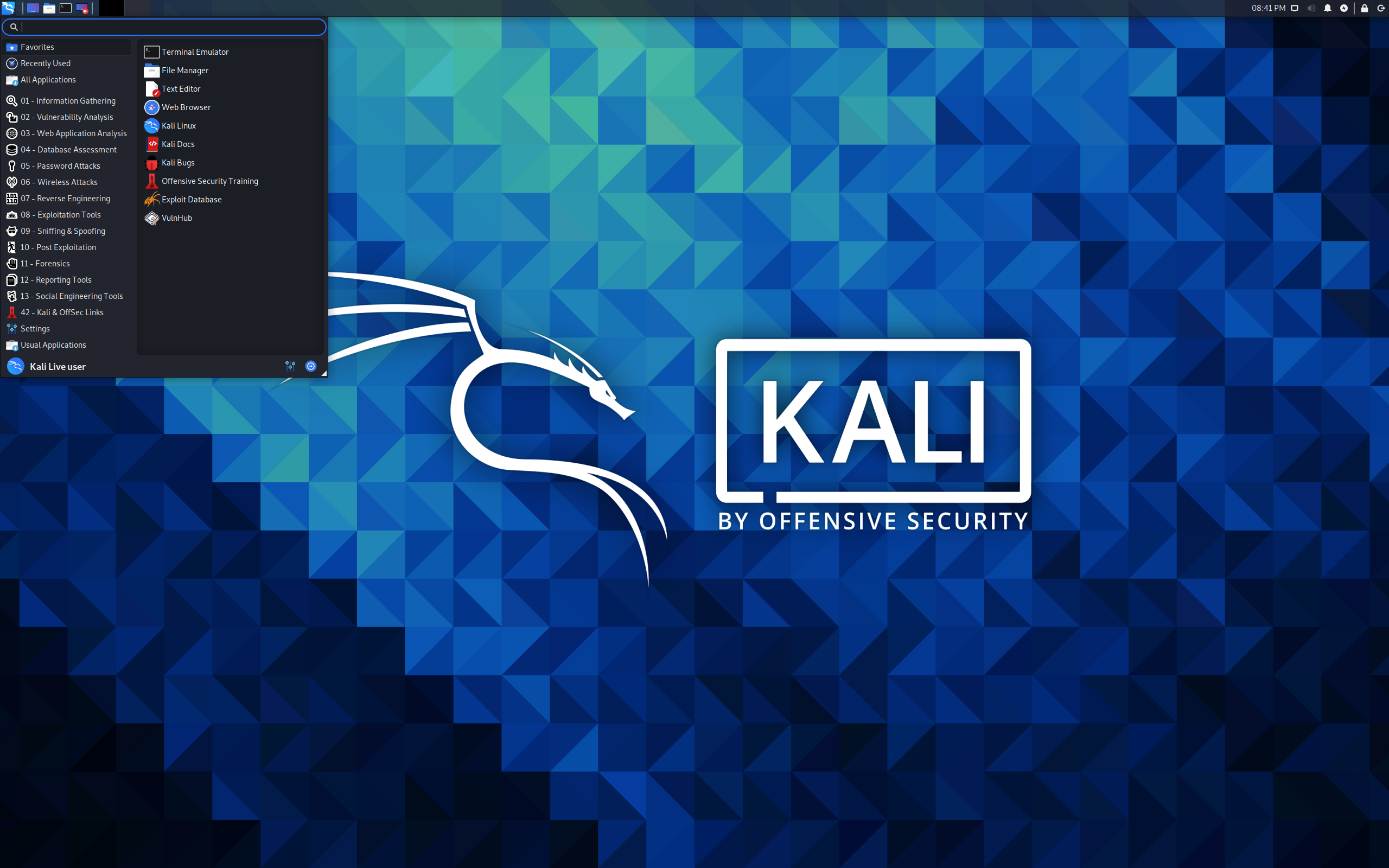 Kali desktop screenshot: 2021.1