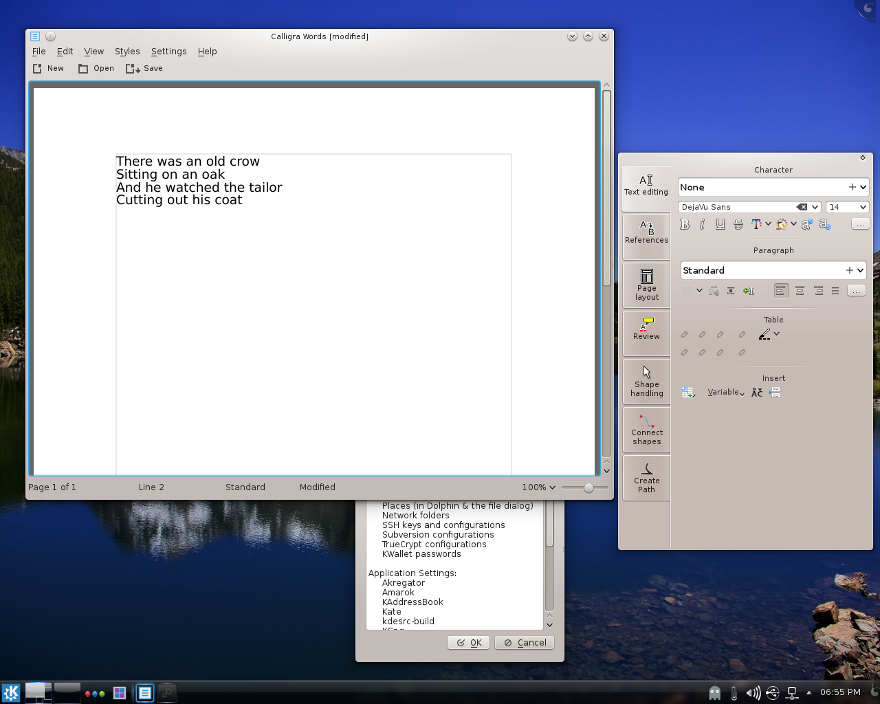 KaOS desktop screenshot: 2014.12 calligra