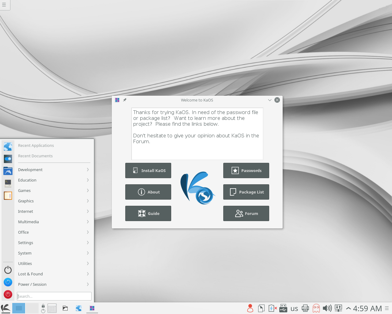 KaOS desktop screenshot: 2016.01