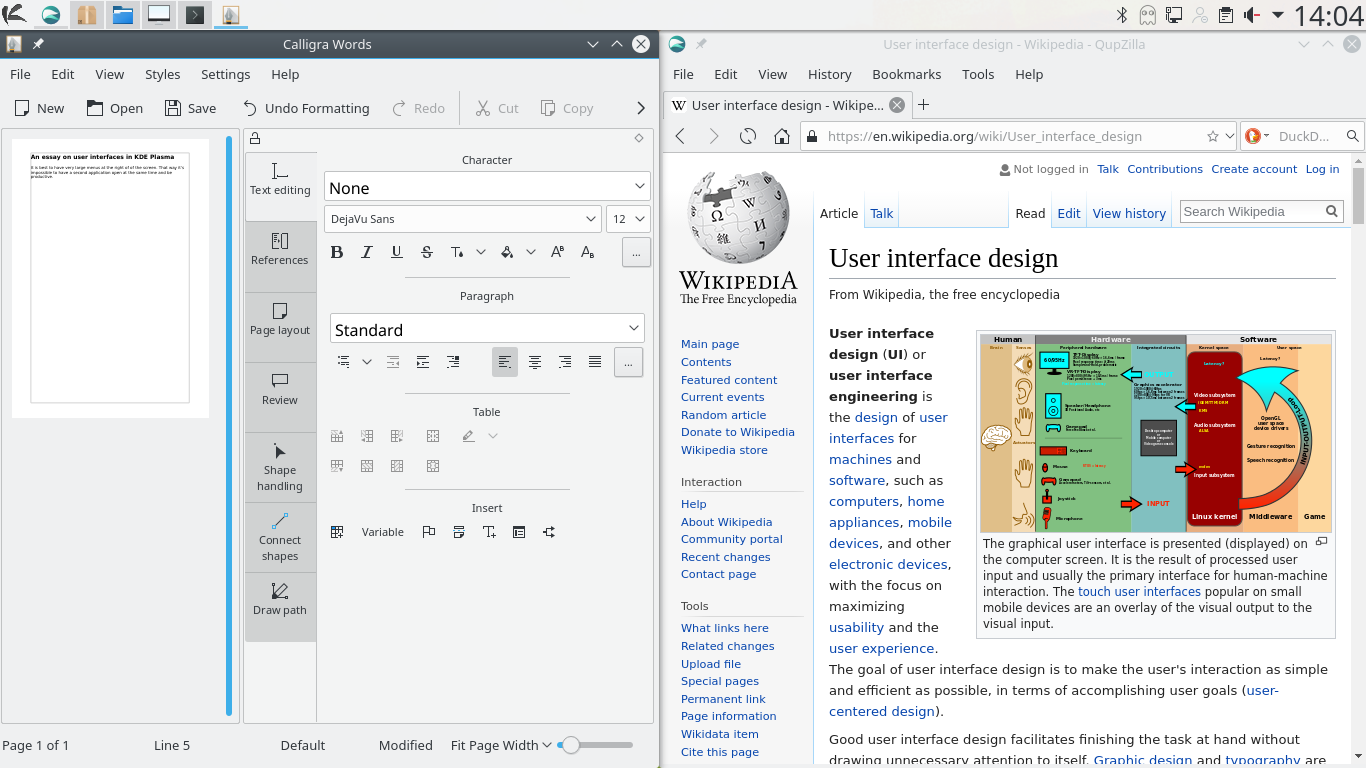 KaOS desktop screenshot: 2017.09 calligra
