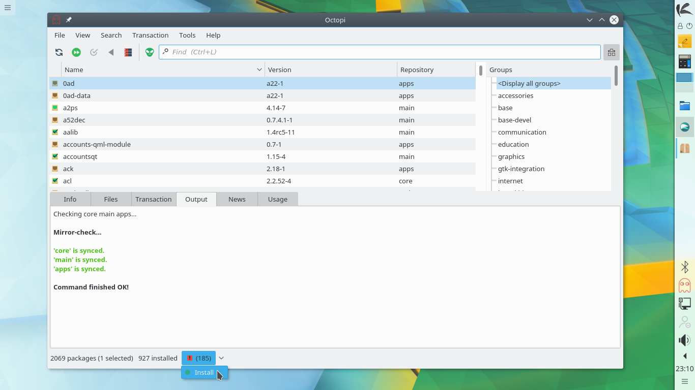 KaOS desktop screenshot: 2017.09 octopi