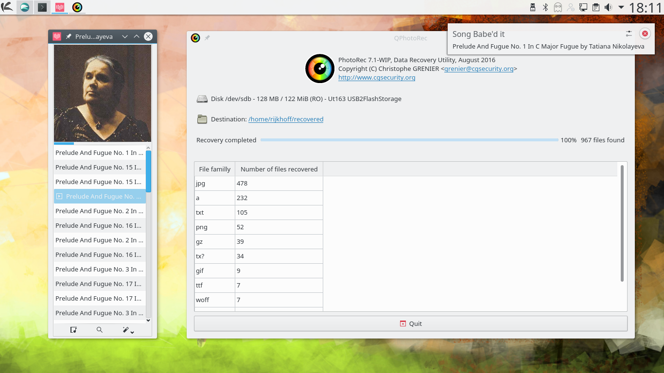KaOS desktop screenshot: 2017.09 photorec