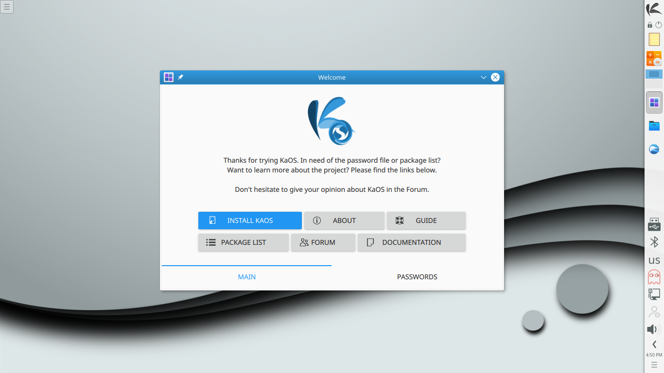 KaOS desktop screenshot: 2017.09 welcome