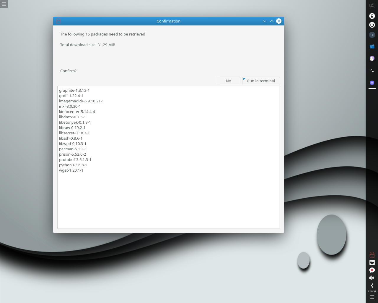 KaOS desktop screenshot: 2018.12 updates