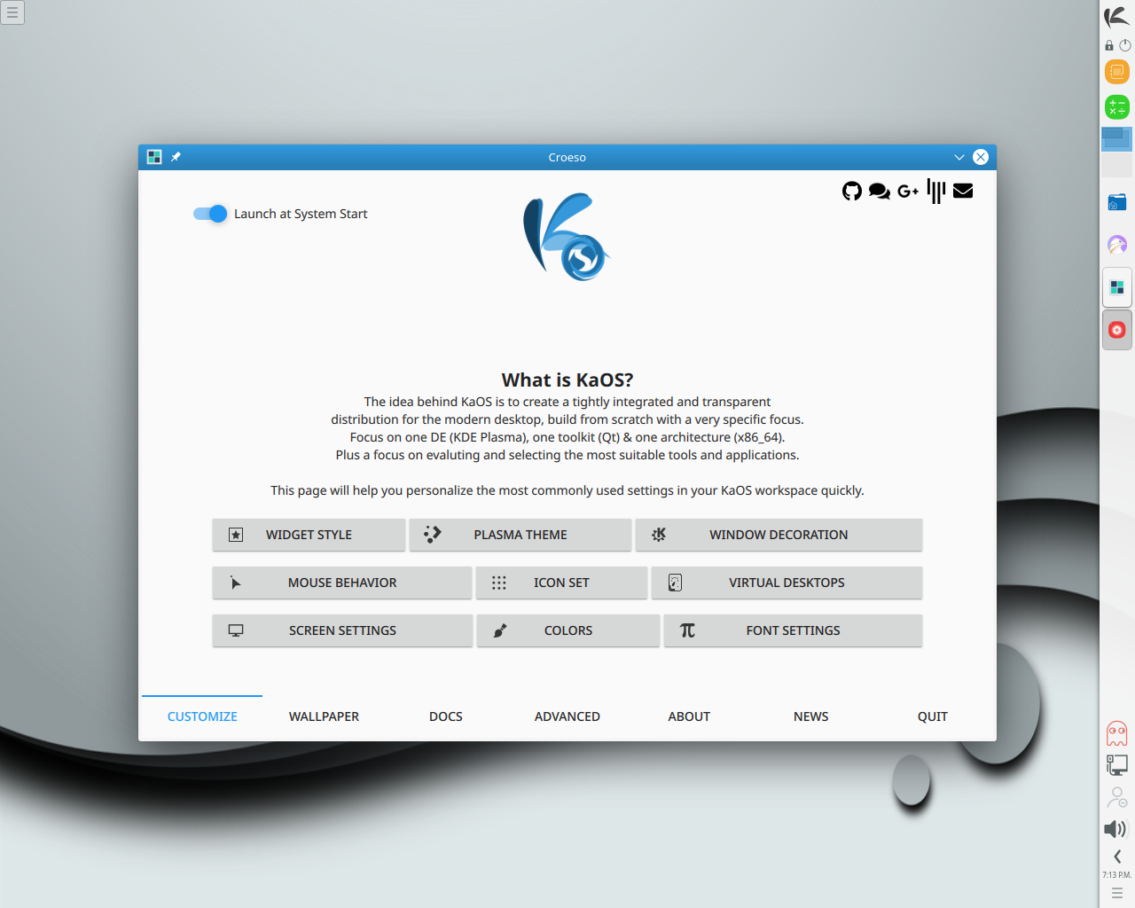 KaOS desktop screenshot: 2018.12 welcome