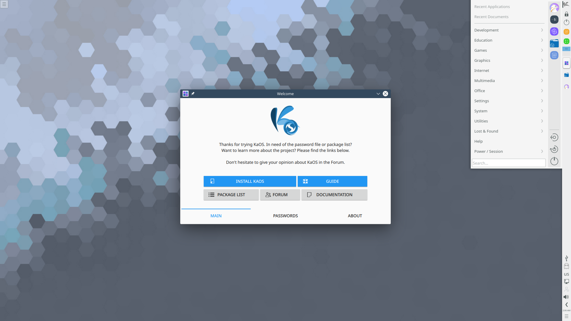 KaOS desktop screenshot: 2018.12