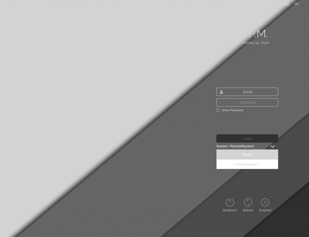 KaOS desktop screenshot: 2020.01 login