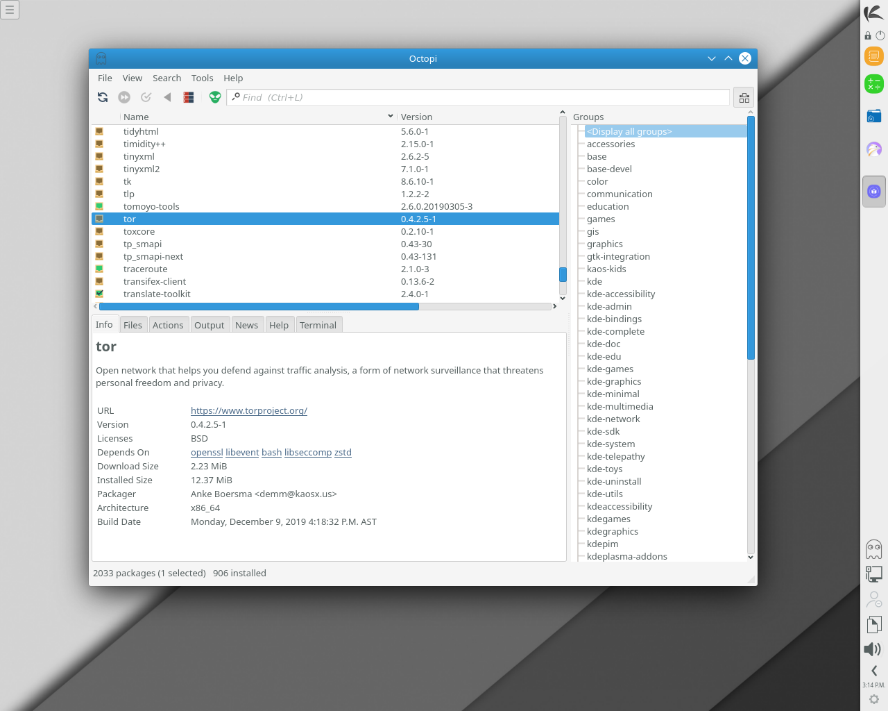 KaOS desktop screenshot: 2020.01 octopi