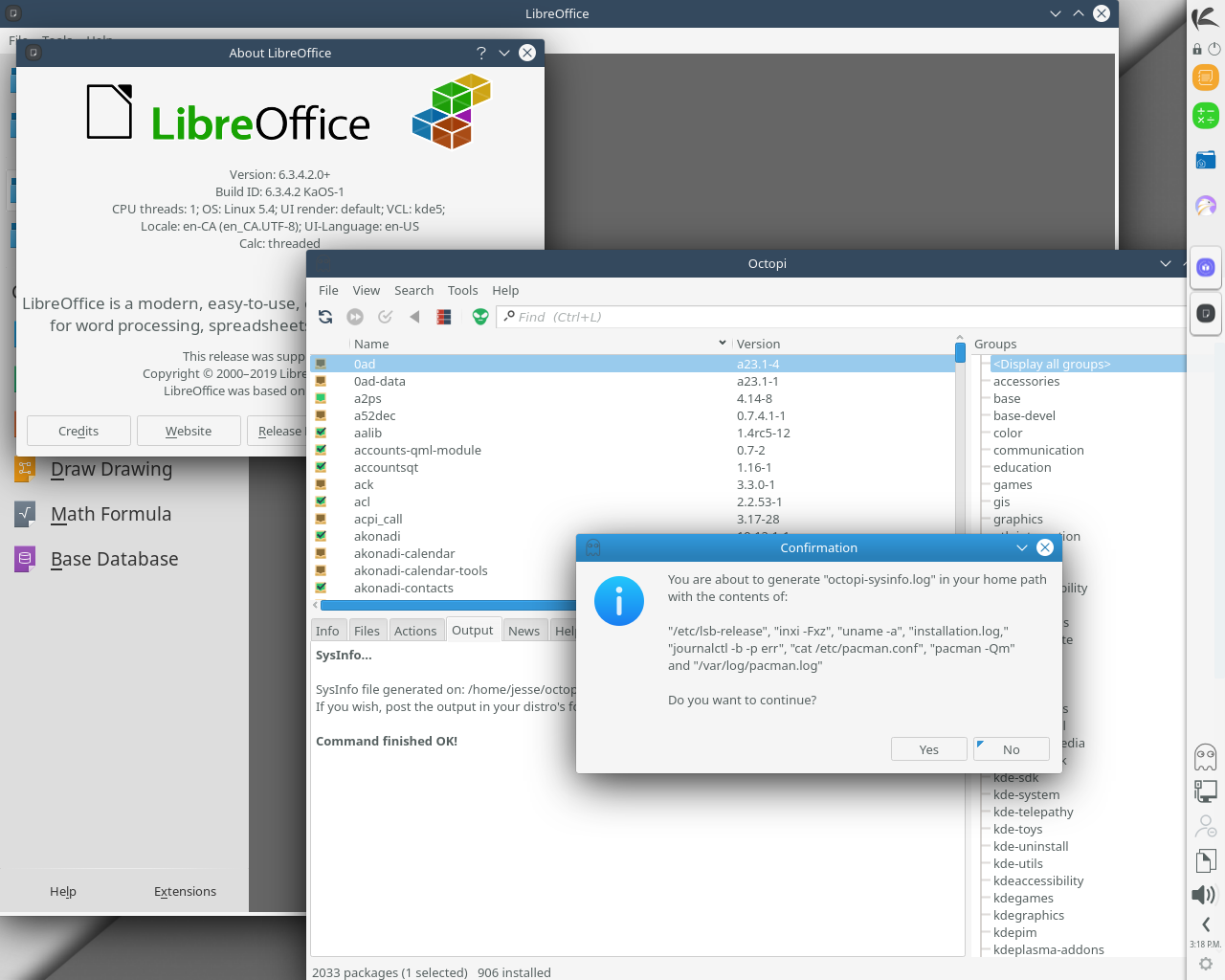 KaOS desktop screenshot: 2020.01 sysinfo