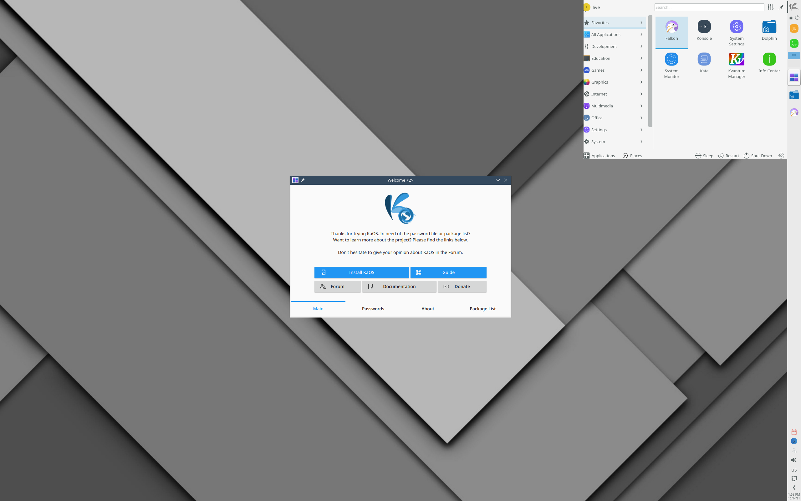 KaOS desktop screenshot: 2021.10