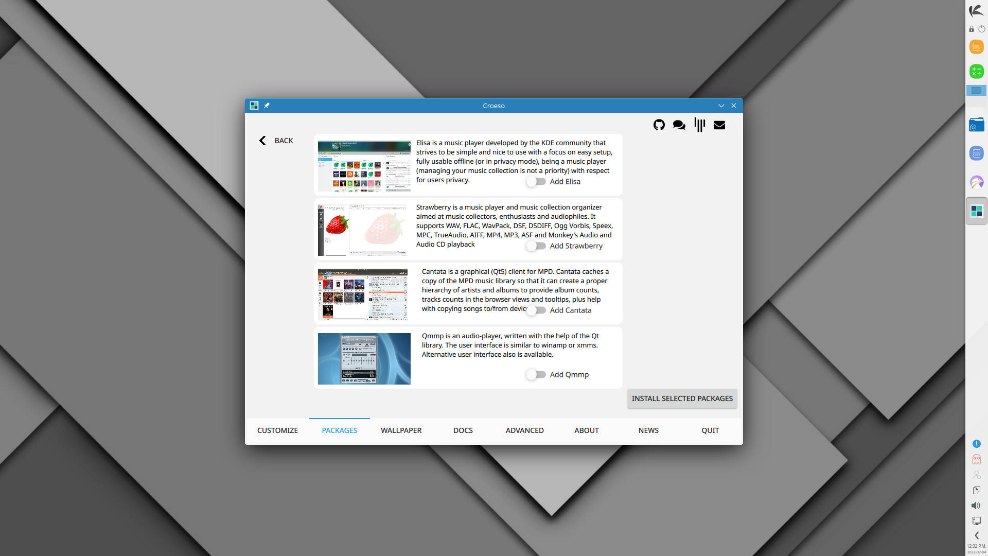 KaOS desktop screenshot: 2022.06 packages