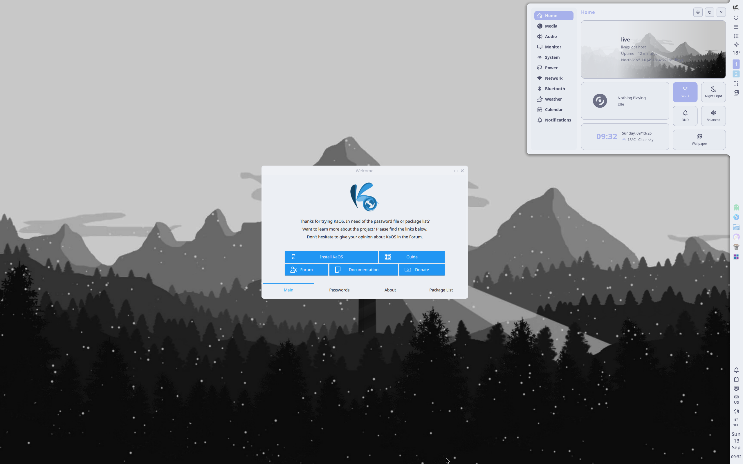 KaOS desktop screenshot: 2026.09 niri