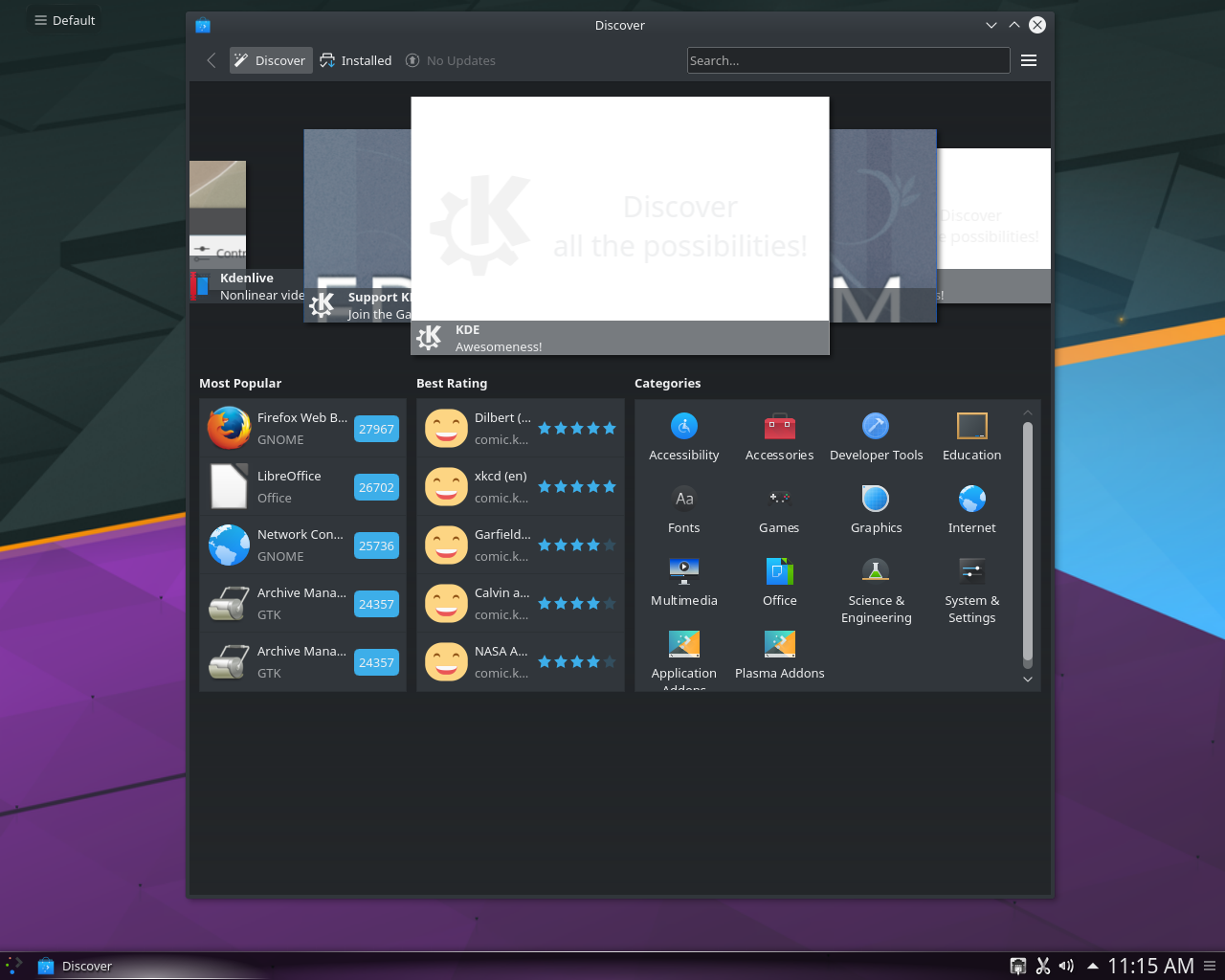 KDE neon desktop screenshot: 20160915 discover