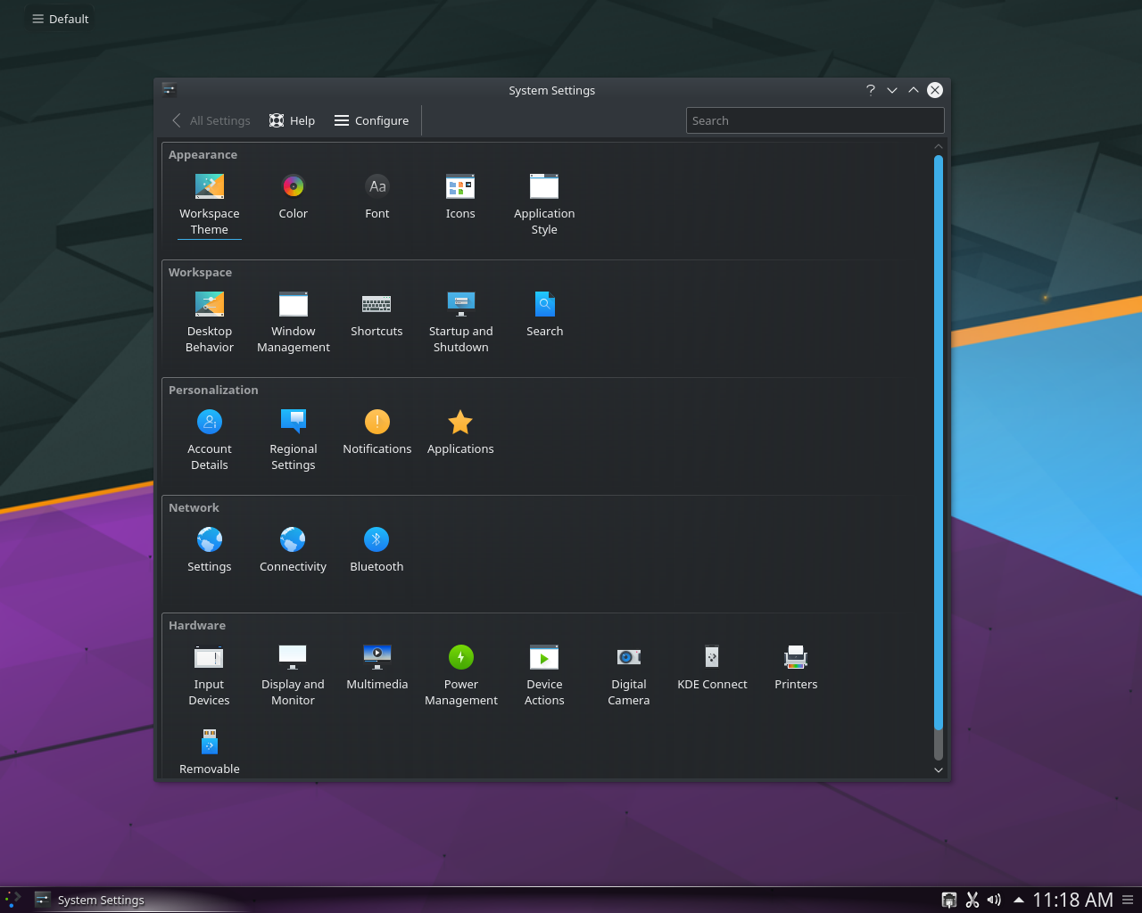 KDE neon desktop screenshot: 20160915 settings