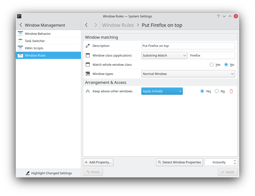KDE neon desktop screenshot: 20210729 window rules