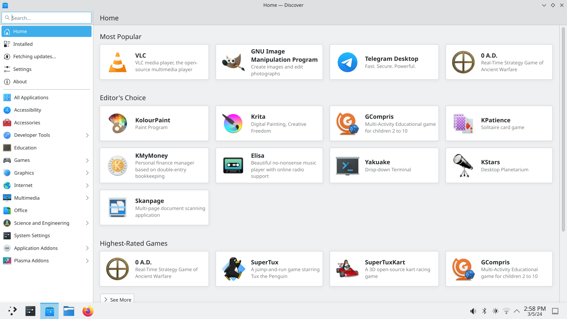 KDE neon desktop screenshot: 20240304 discover