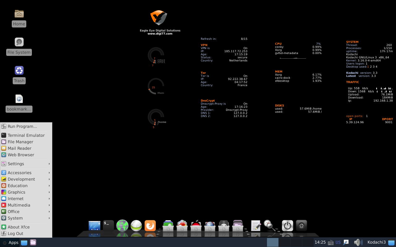 Kodachi desktop screenshot: 3.3 connected