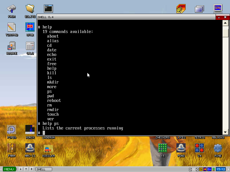 KolibriOS desktop screenshot: 0.7.5 terminal
