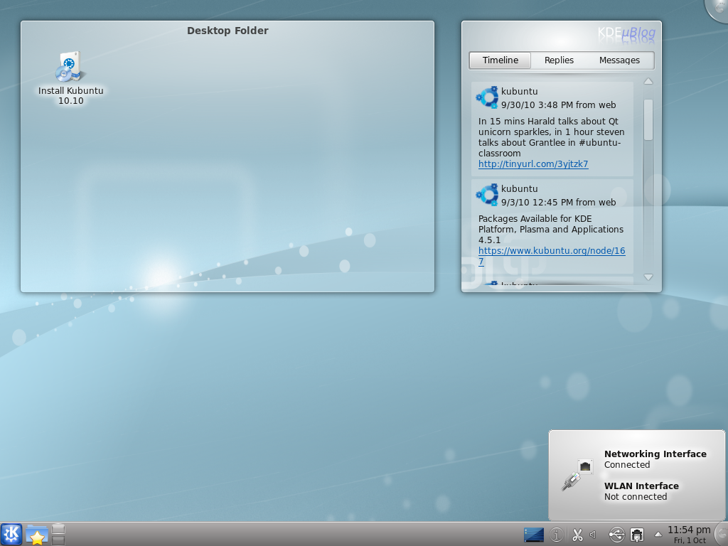 Kubuntu desktop screenshot: 10.10 livecd