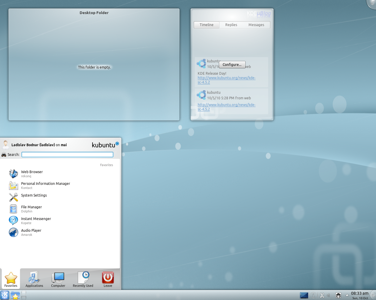 Kubuntu desktop screenshot: 10.10