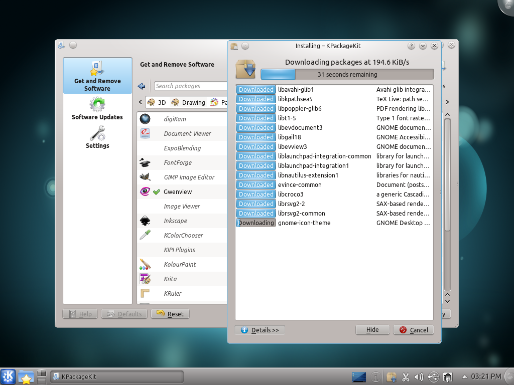 Kubuntu desktop screenshot: 11.04 packages
