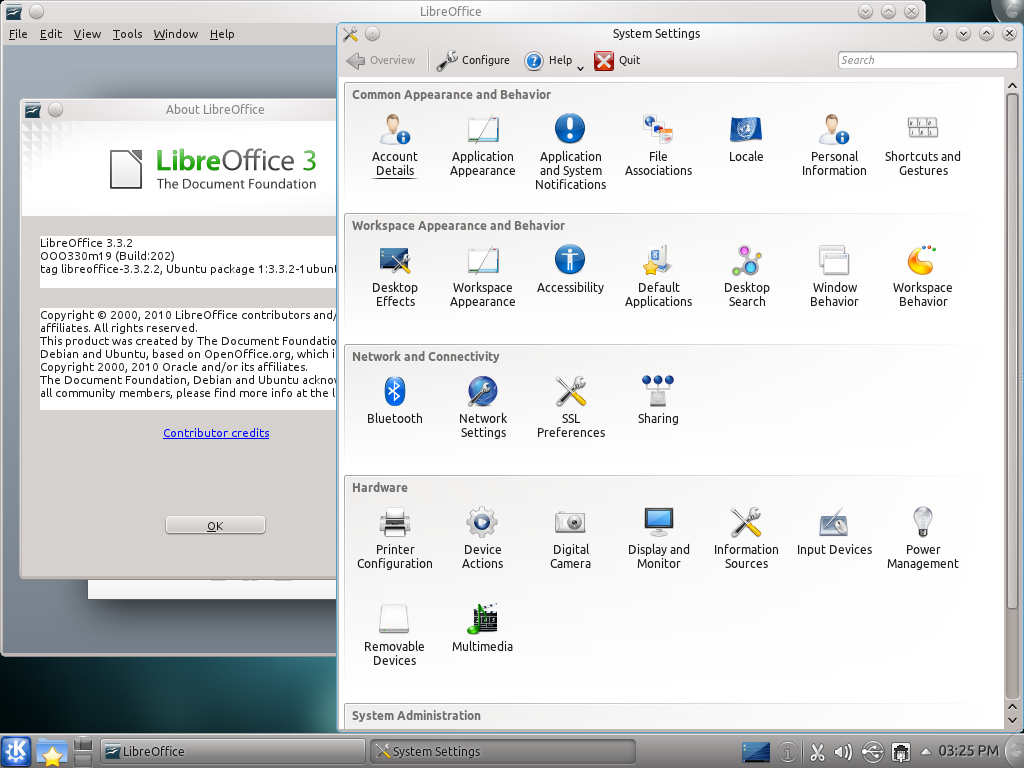 Kubuntu desktop screenshot: 11.04 settings