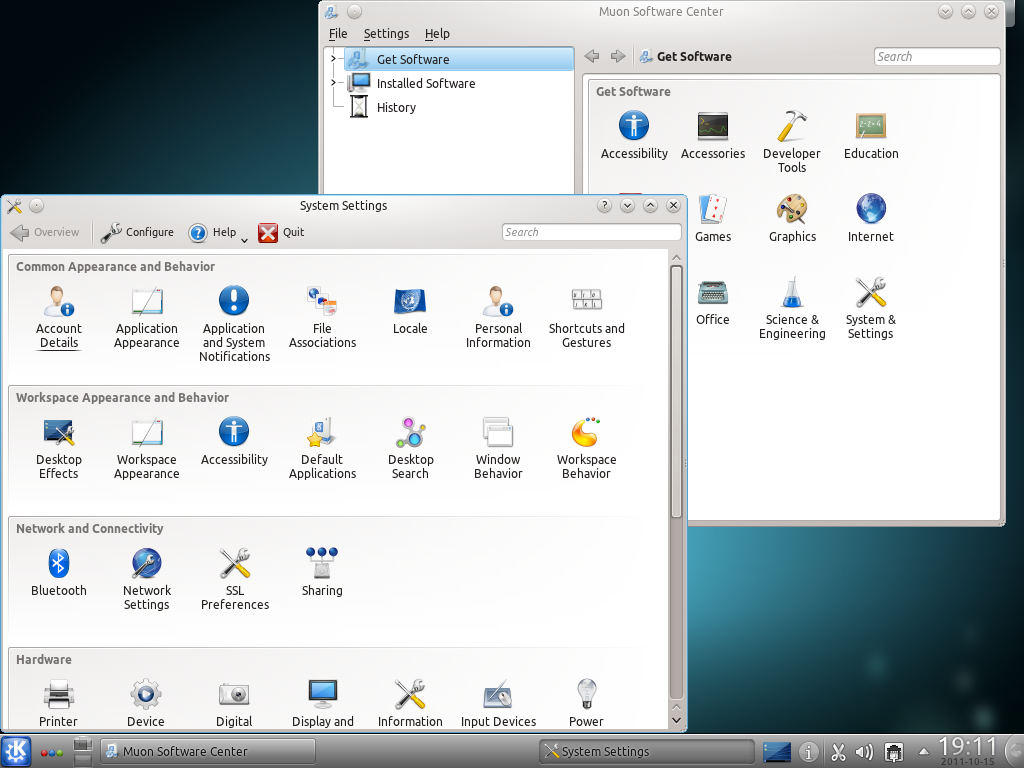 Kubuntu desktop screenshot: 11.10 settings