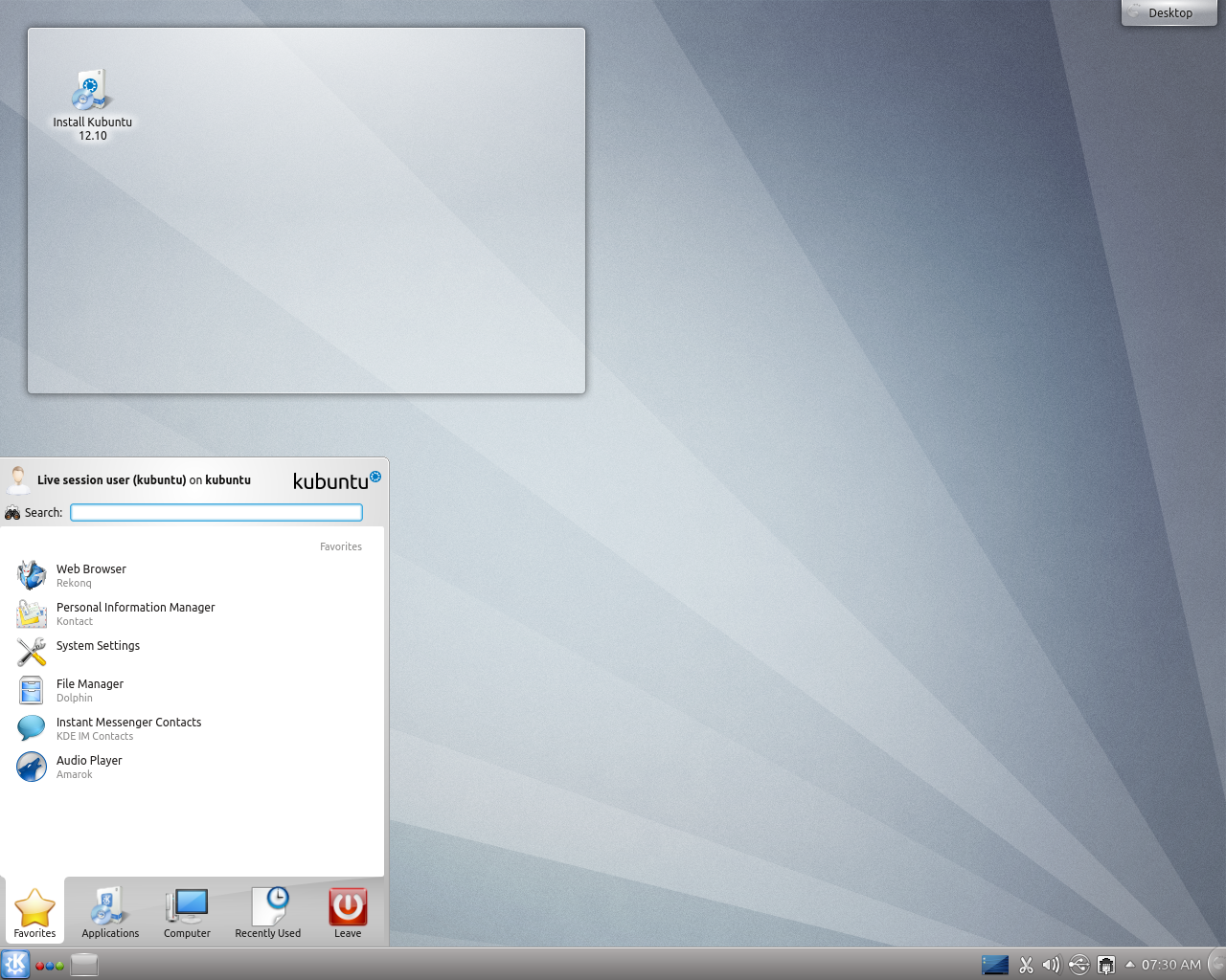 Kubuntu desktop screenshot: 12.10