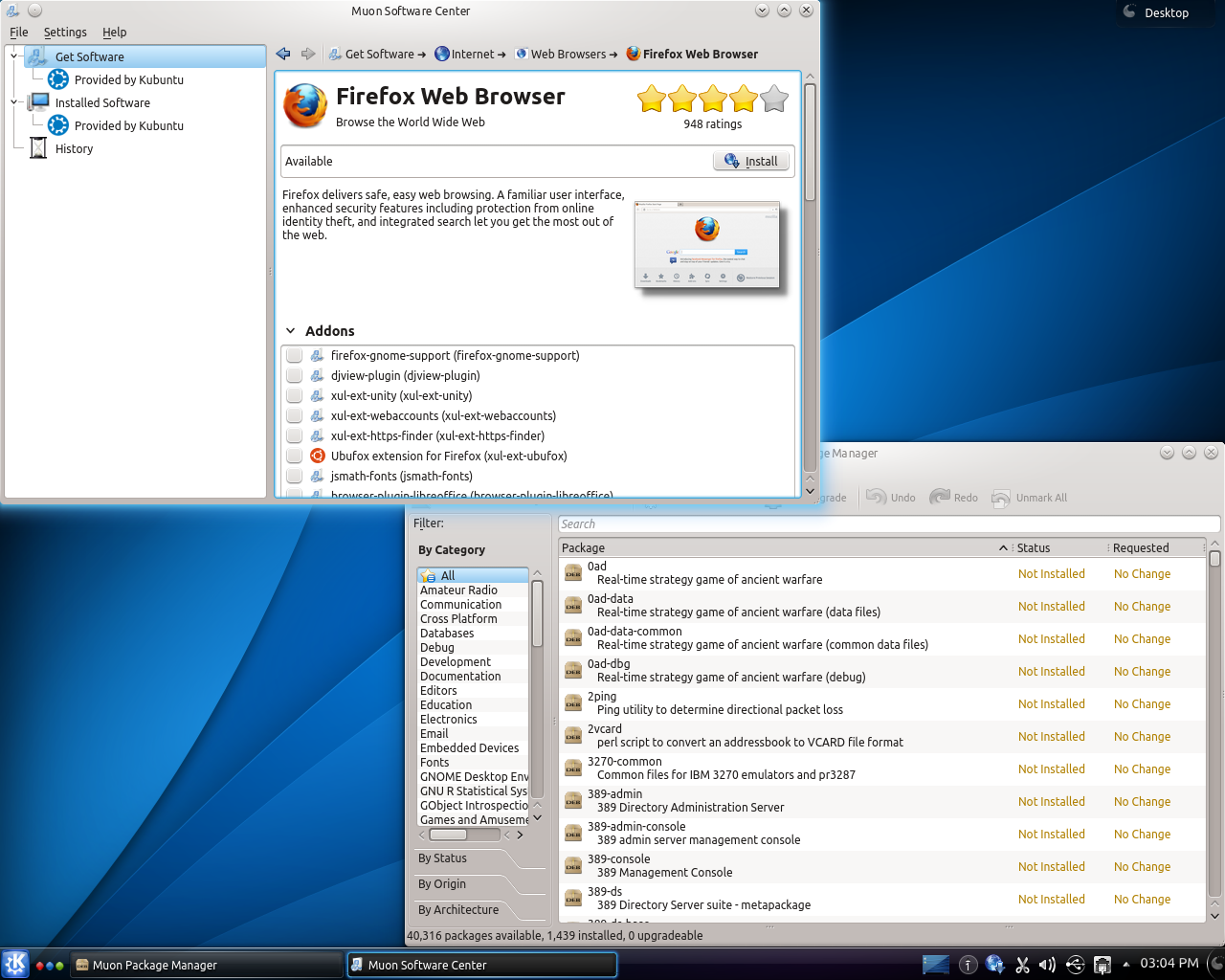 Kubuntu desktop screenshot: 13.04 packages