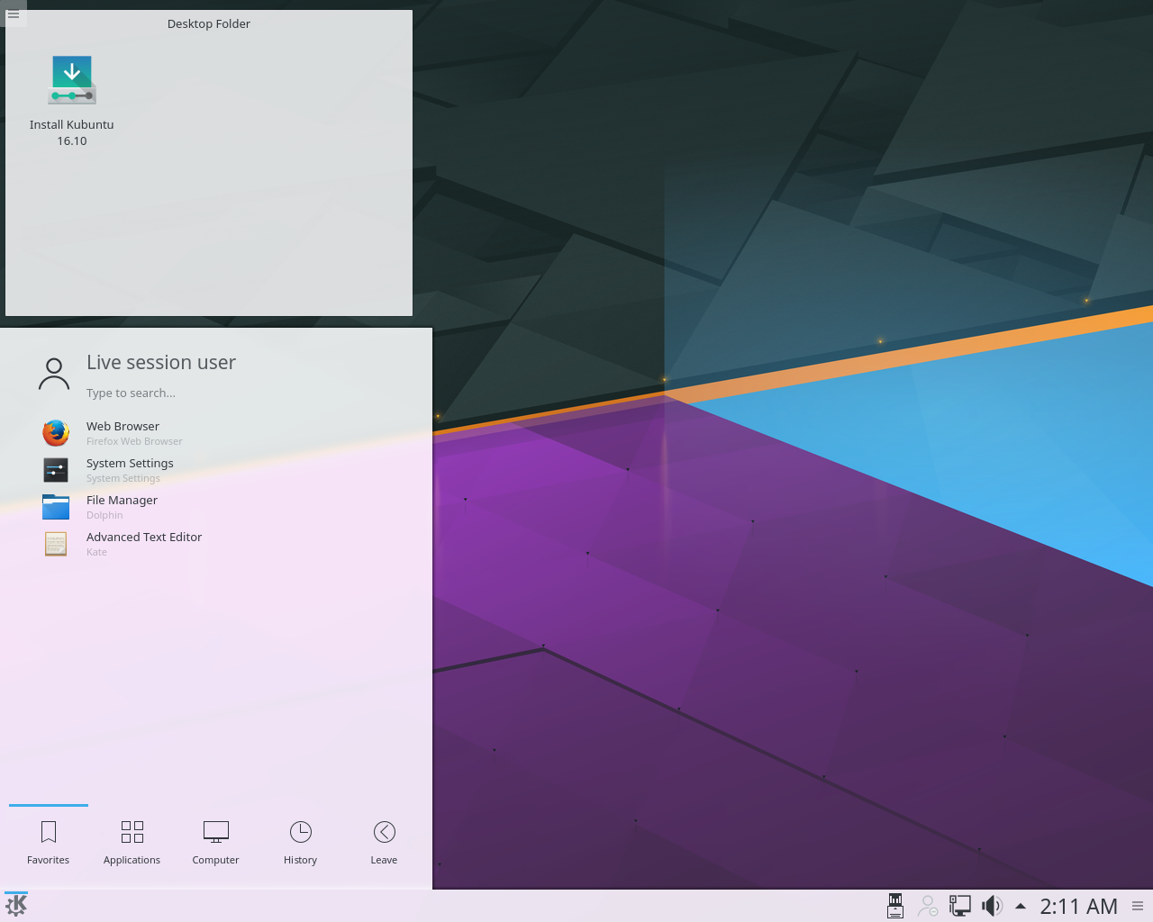 Kubuntu desktop screenshot: 16.10