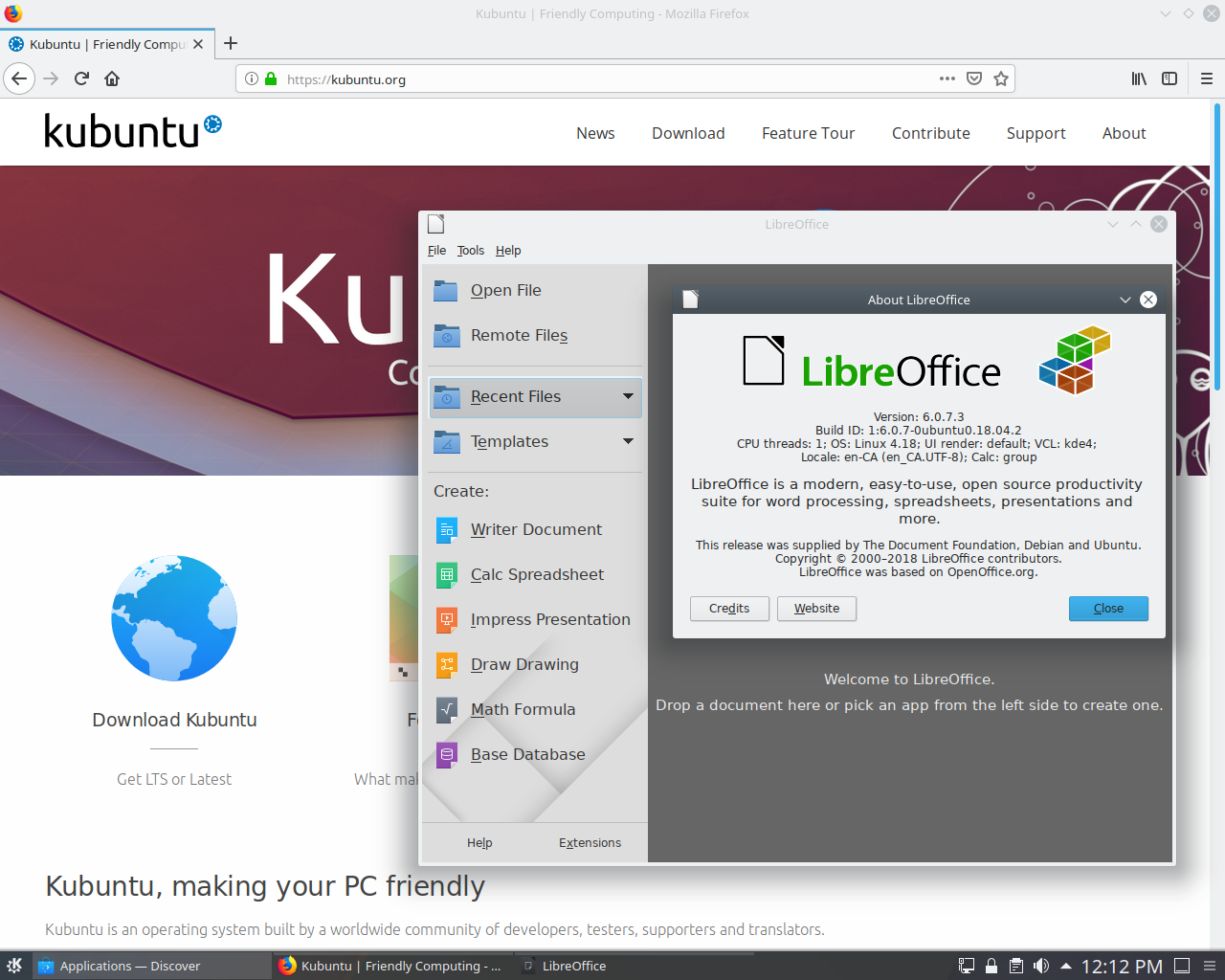 Kubuntu desktop screenshot: 18.04 apps