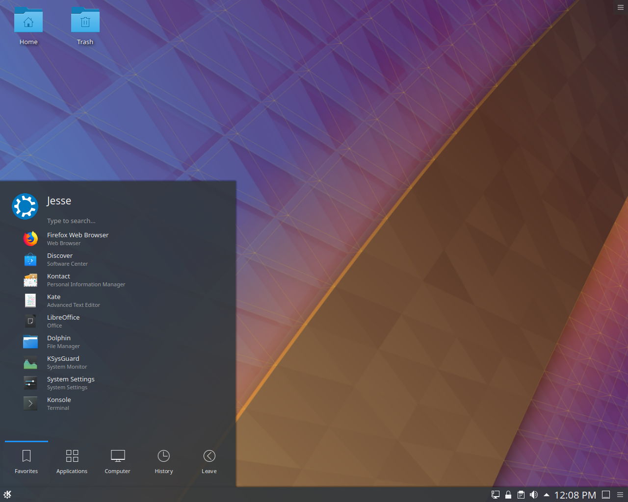 Kubuntu desktop screenshot: 18.04 menu
