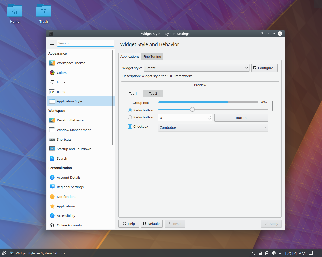 Kubuntu desktop screenshot: 18.04 settings