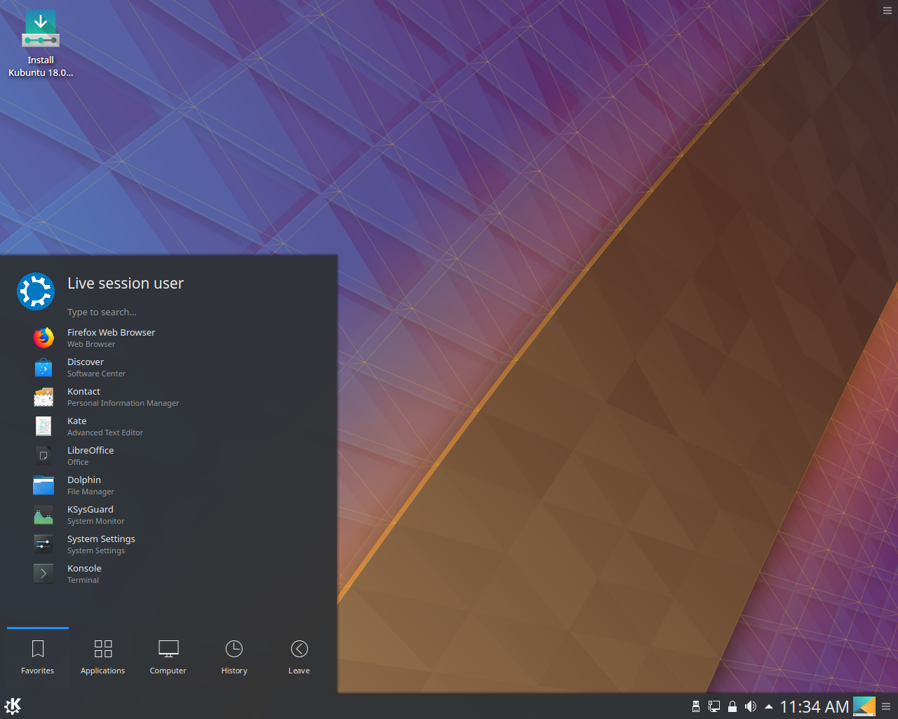 Kubuntu desktop screenshot: 18.04