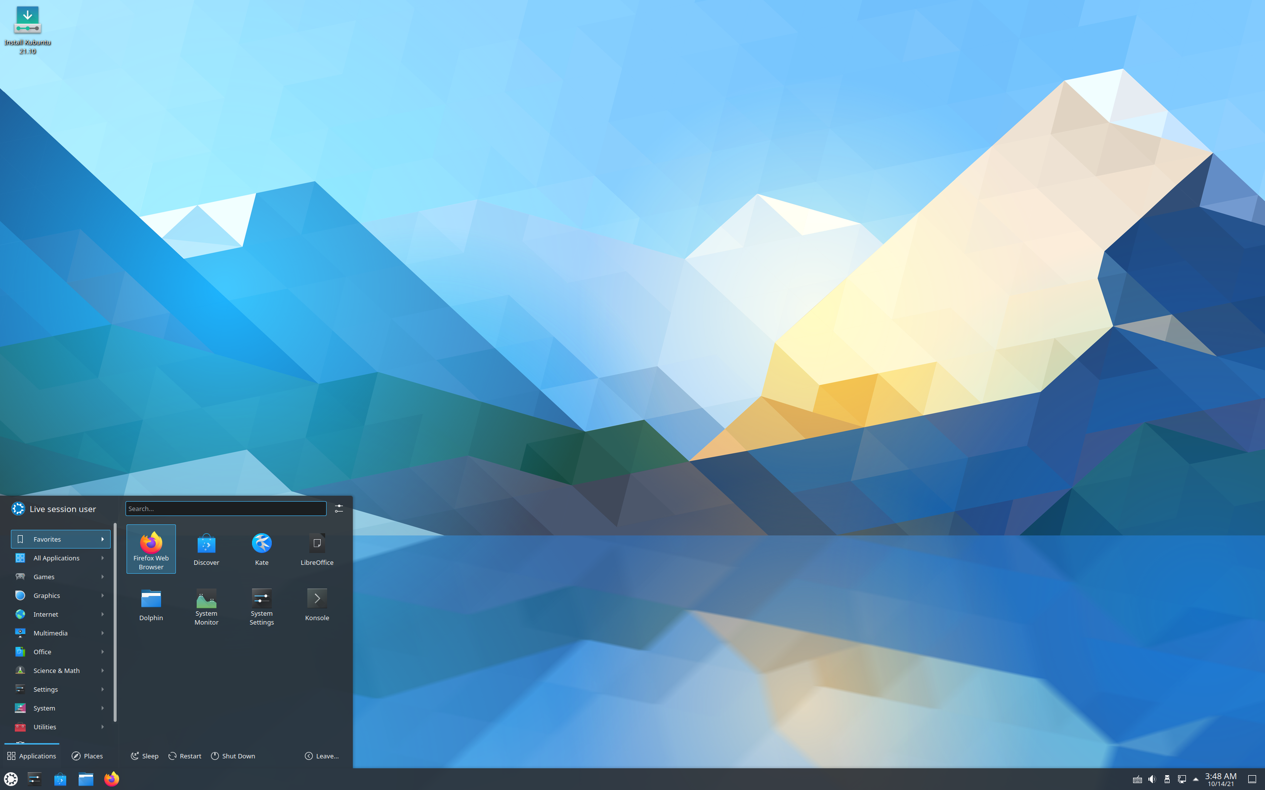 Kubuntu desktop screenshot: 21.10