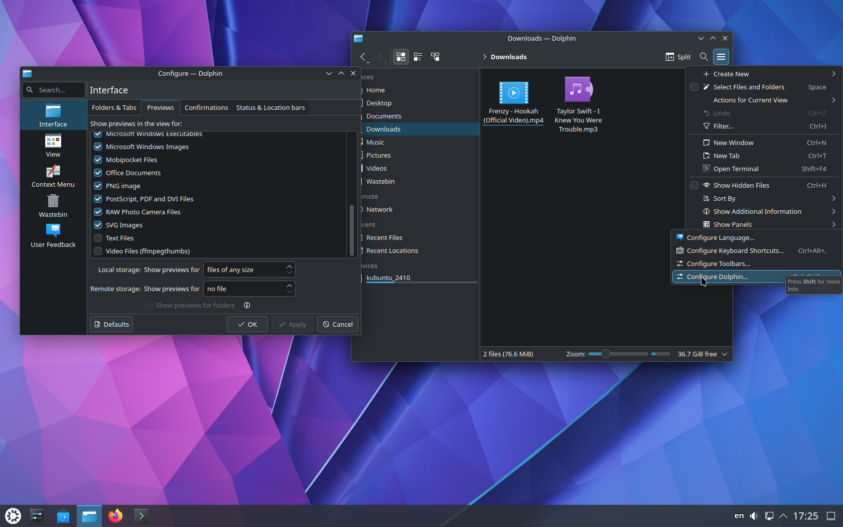 Kubuntu desktop screenshot: 24.10 dolphin