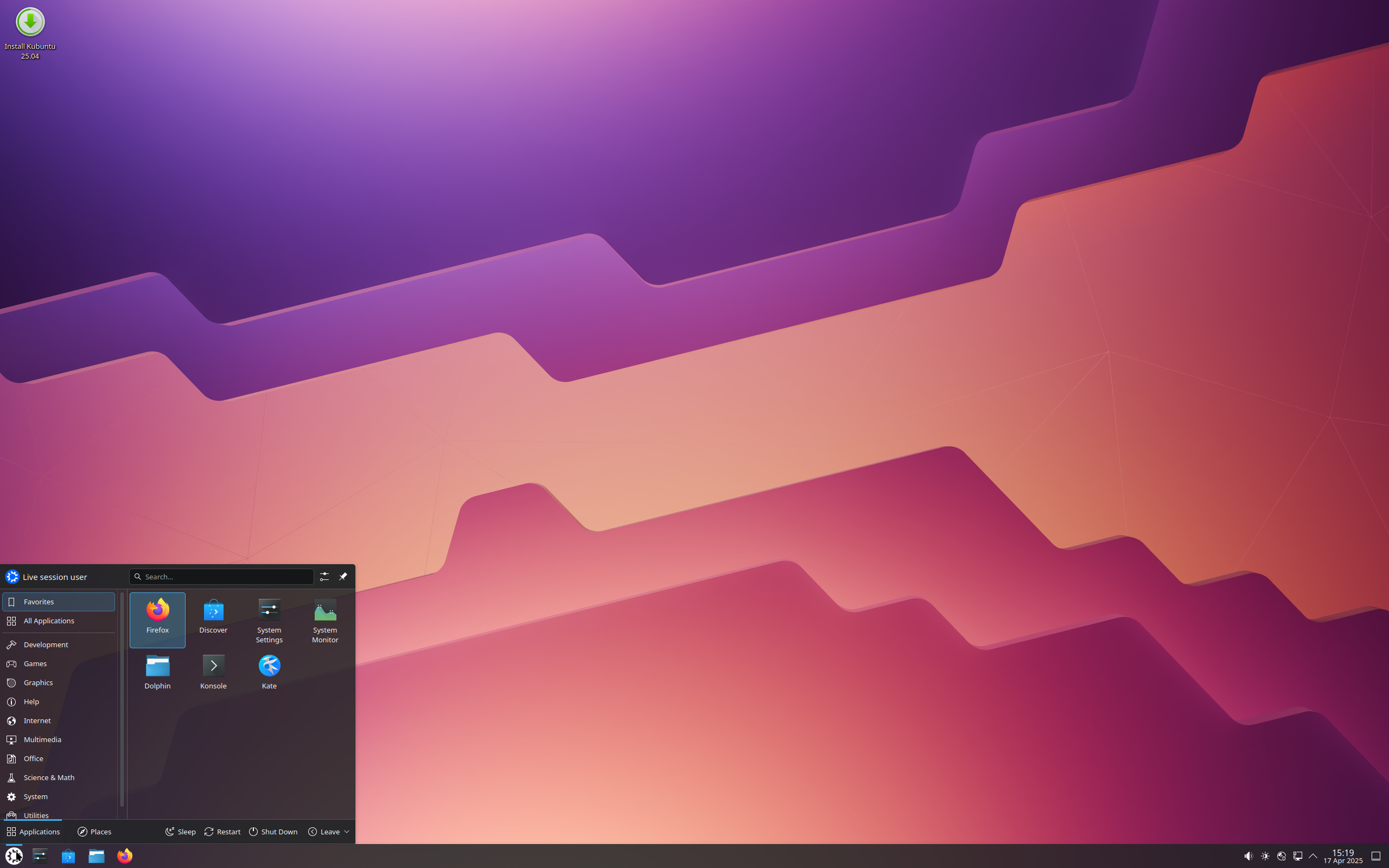 Kubuntu desktop screenshot: 25.04