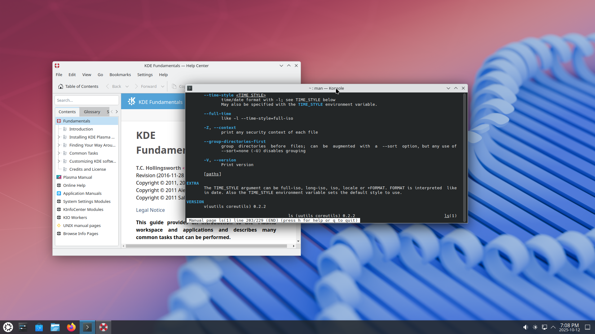 Kubuntu desktop screenshot: 25.10 documentation