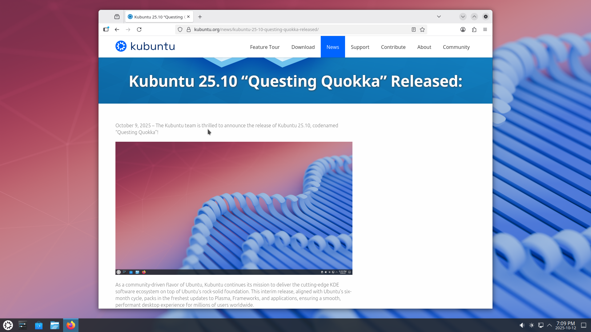 Kubuntu desktop screenshot: 25.10 firefox