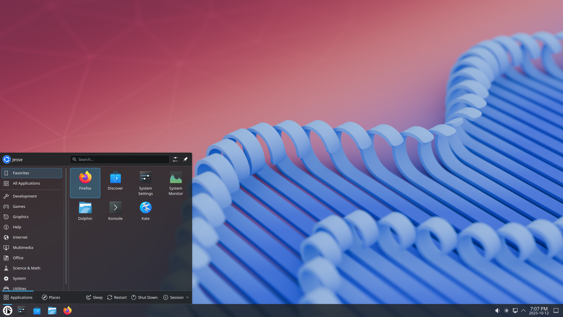 Kubuntu desktop screenshot: 25.10 menu