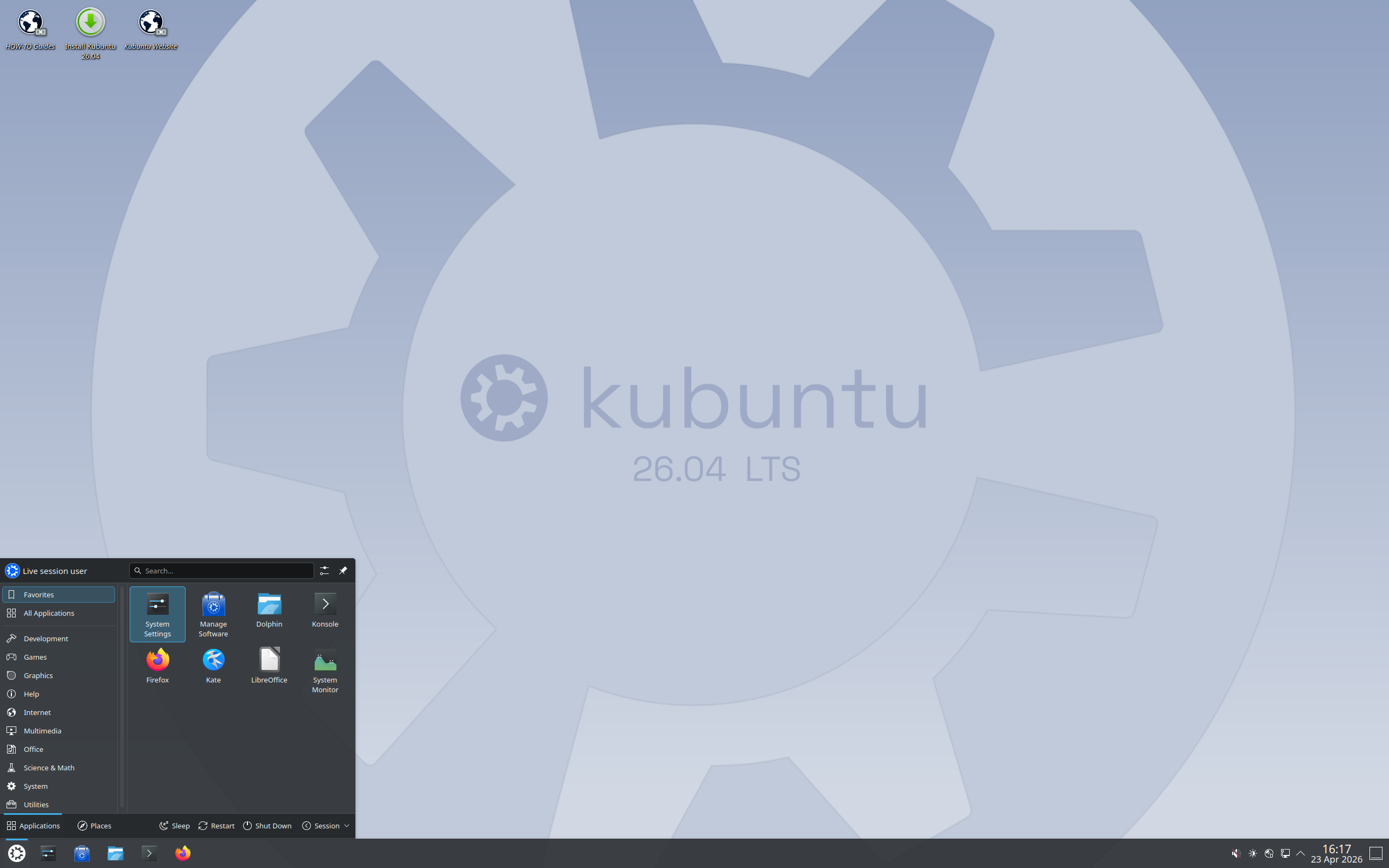 Kubuntu desktop screenshot: 26.04