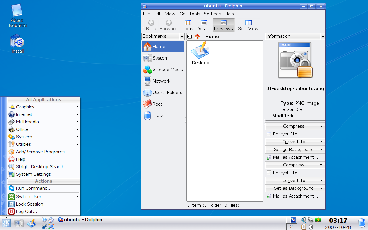 Kubuntu desktop screenshot: 7.10 dolphin