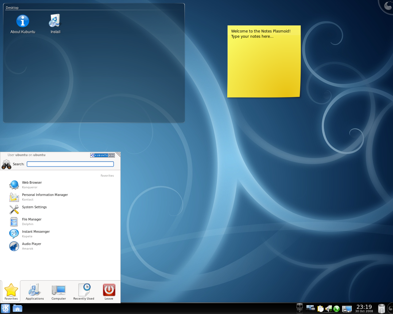 Kubuntu desktop screenshot: 8.10